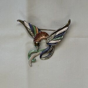 Silver Tone And Enamel Bird Brooch